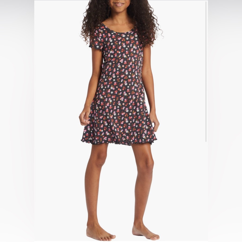 Floral Kids Dress - Black with Pink and White Flowers